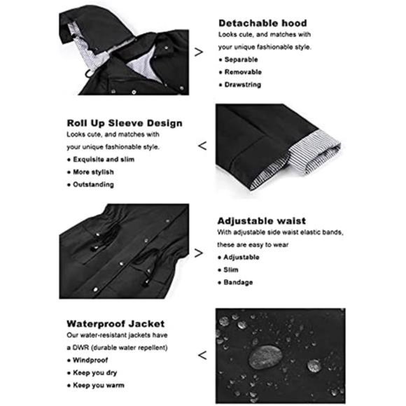 Rain Jacket Women Windbreaker Striped Climbing Raincoats Waterproof Lightweight - Picture 4 of 5